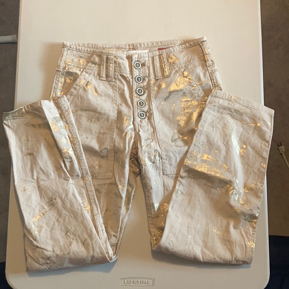 Anthropologie Gold & Beige The Wanderer Pants Size 25